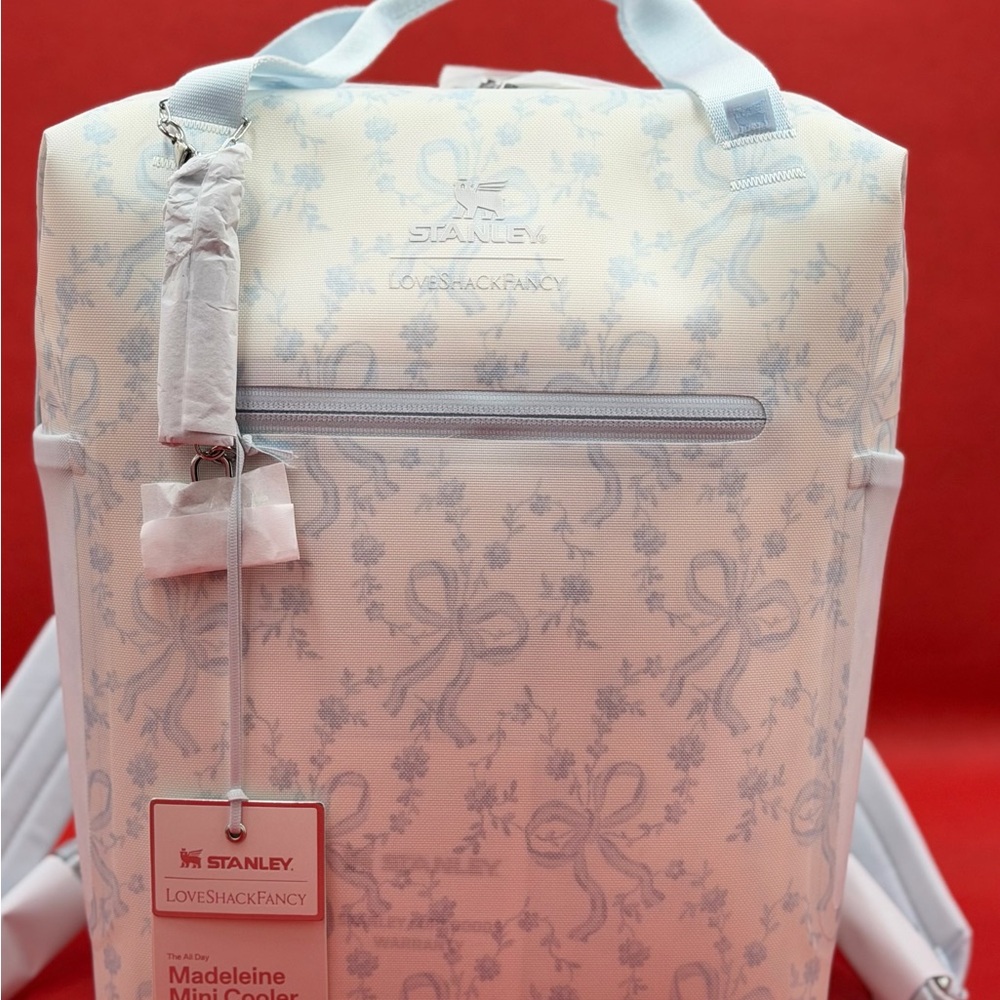 Stanley x LoveShackFancy Madeleine Cream and Blue Cooler Backpack